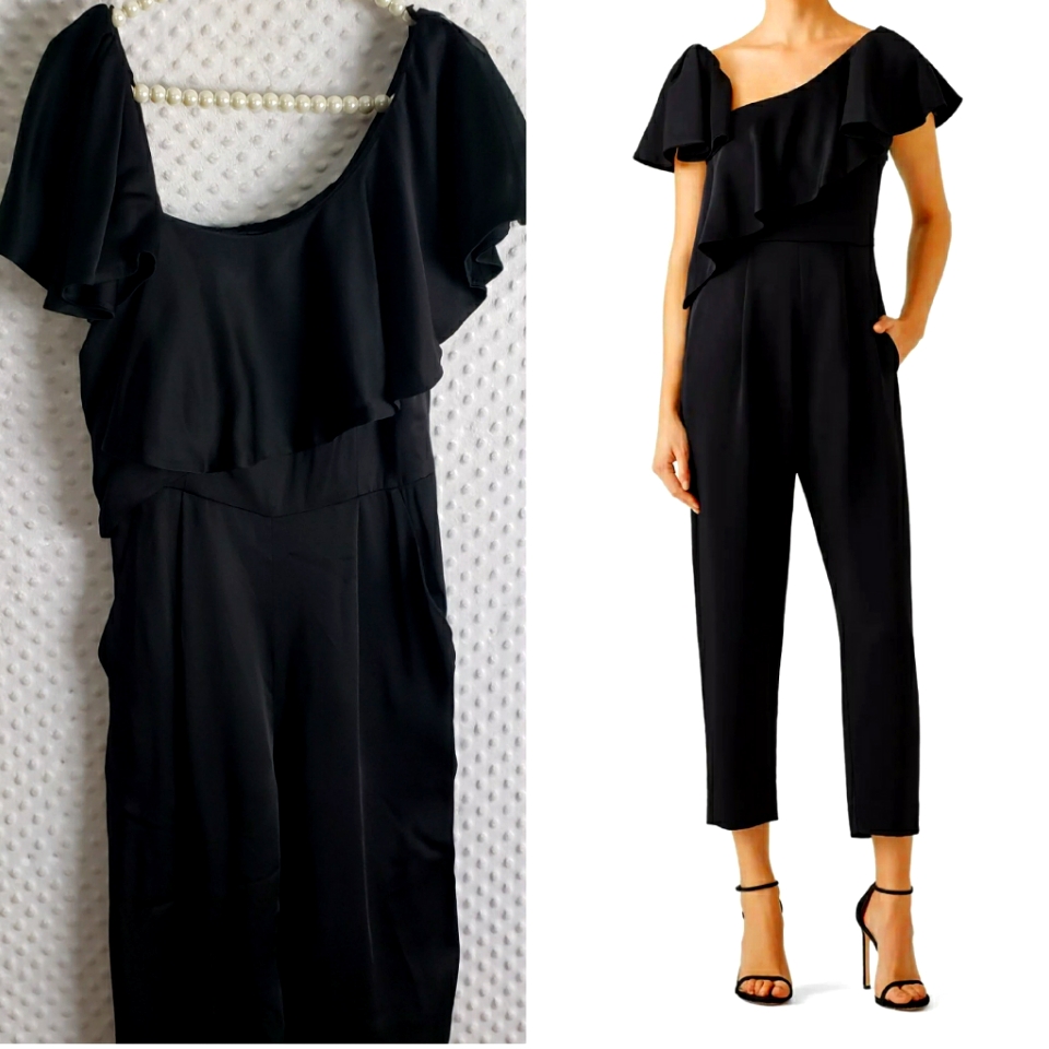 Jill Jill Stuart Jumpsuit 4 S Romper Satin Pocket Ruffle Asymmetrical